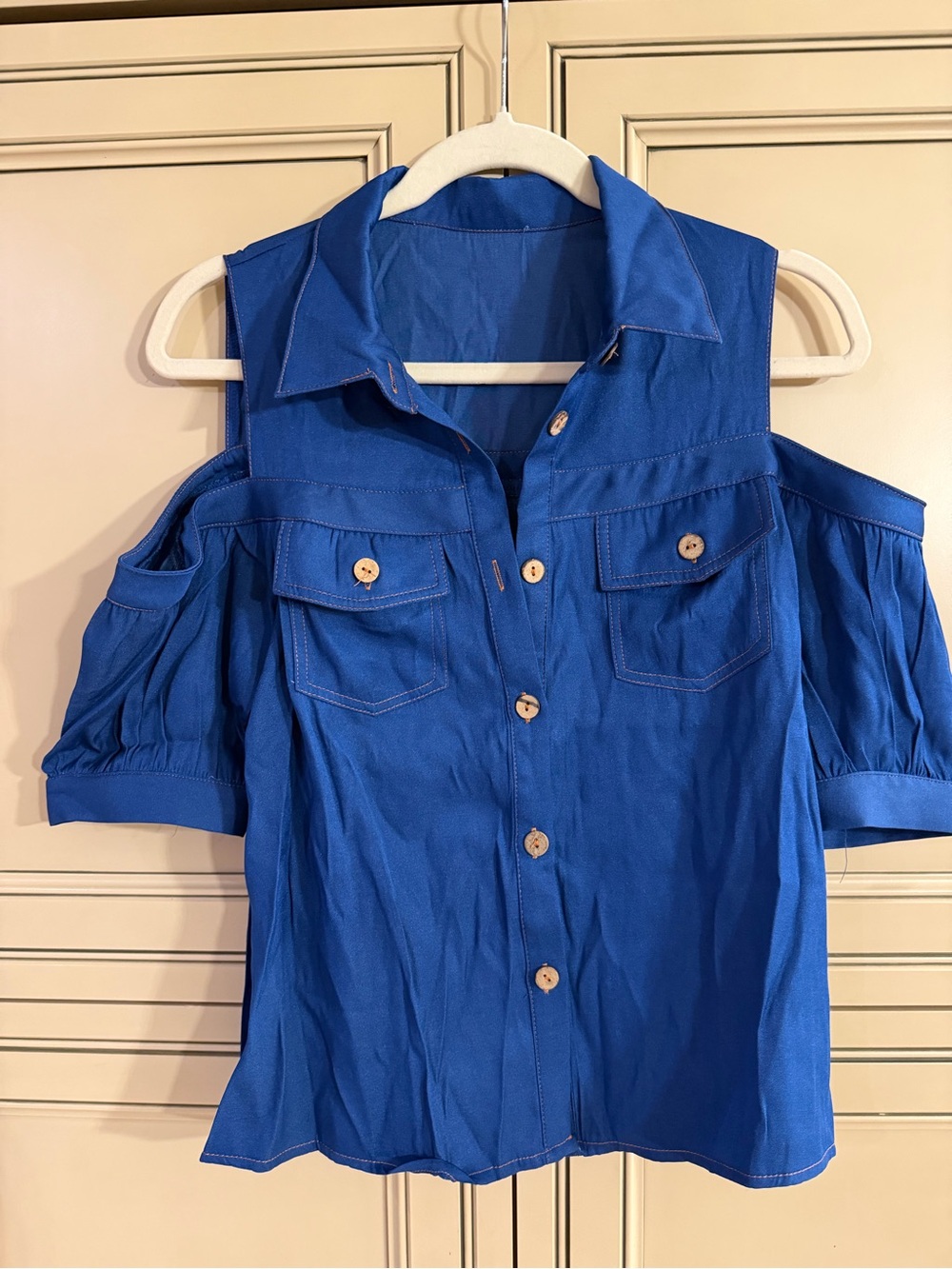 NEW Plus Sz XXL Denim Look Royal Blue Jean Cold Shoulder Boho Western Top Shirt